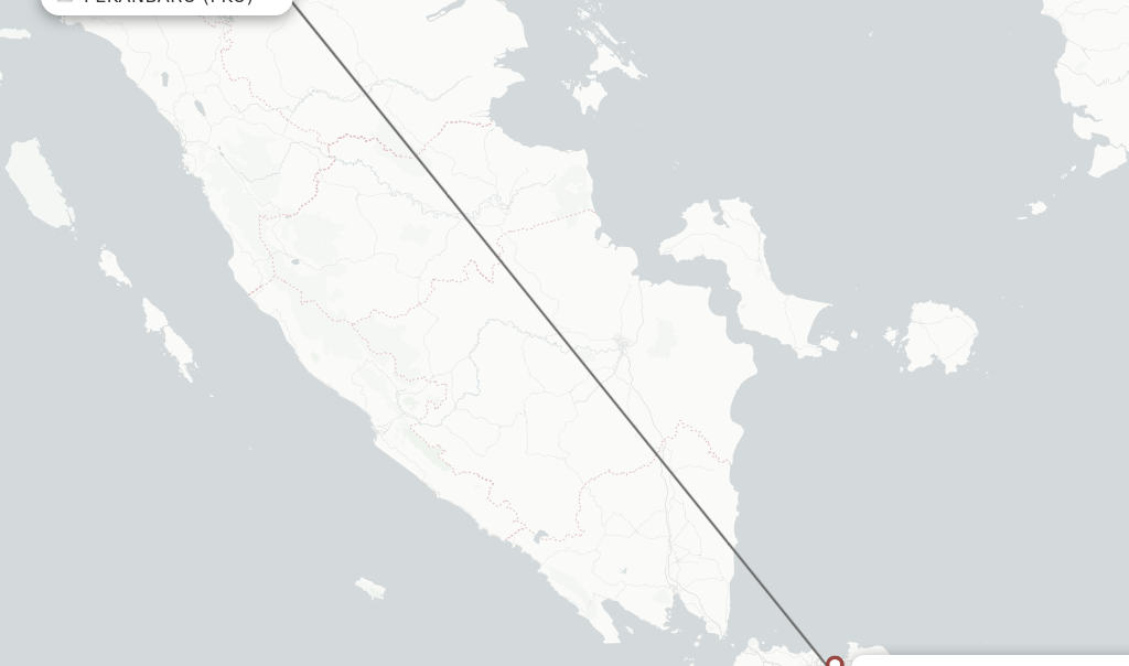 Flights from Pekanbaru to Jakarta route map