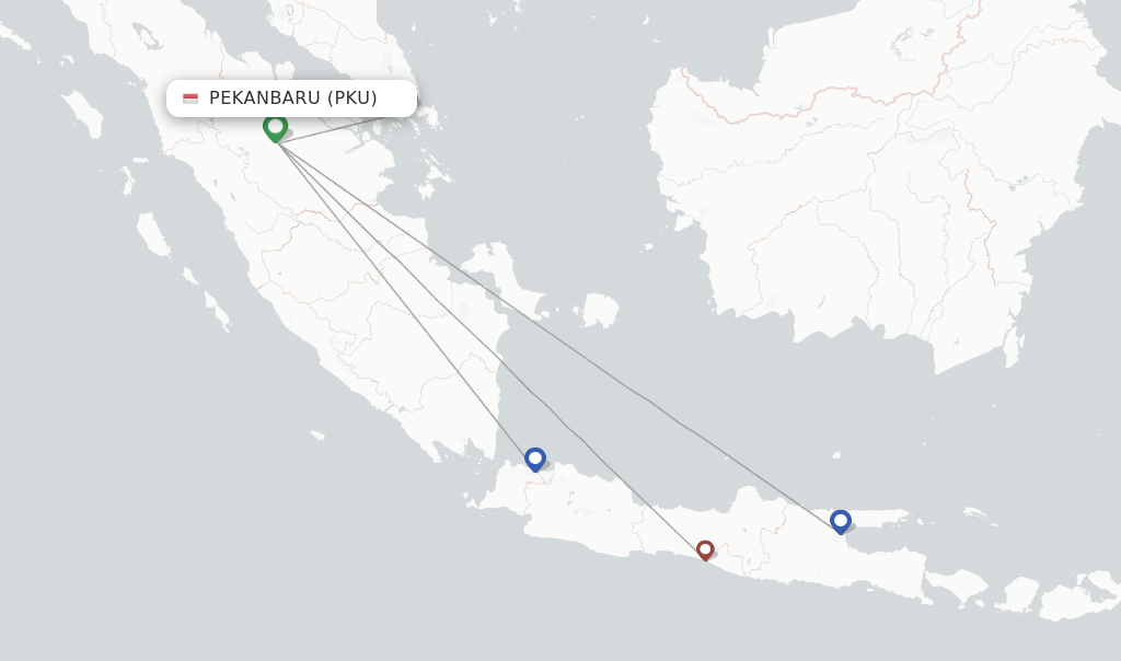 Route map with flights from Pekanbaru with Lion Air