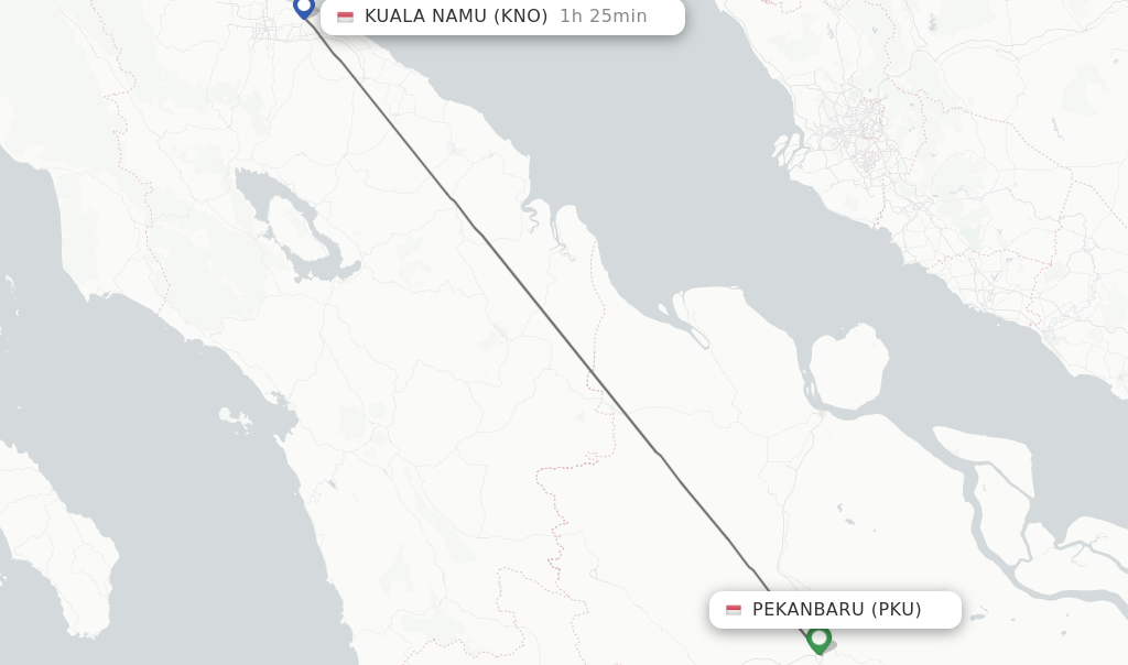 Flights from Pekanbaru to Kuala Namu route map