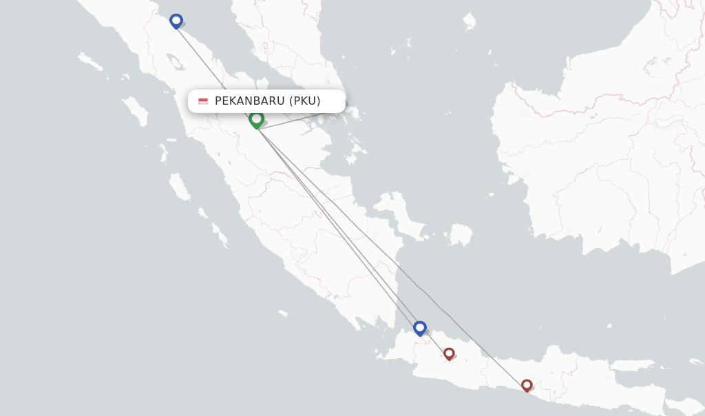 Route map with flights from Pekanbaru with Citilink