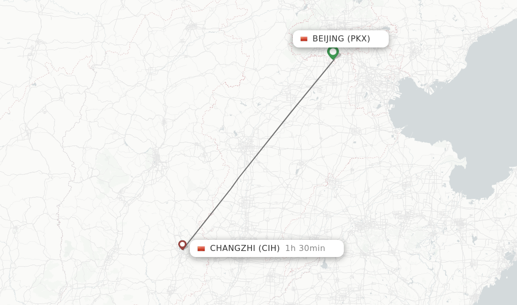Flights from Beijing to Changzhi route map