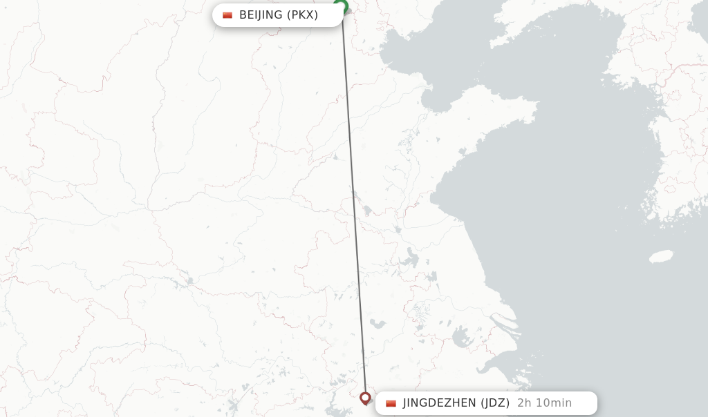 Flights from Beijing to Jingdezhen route map