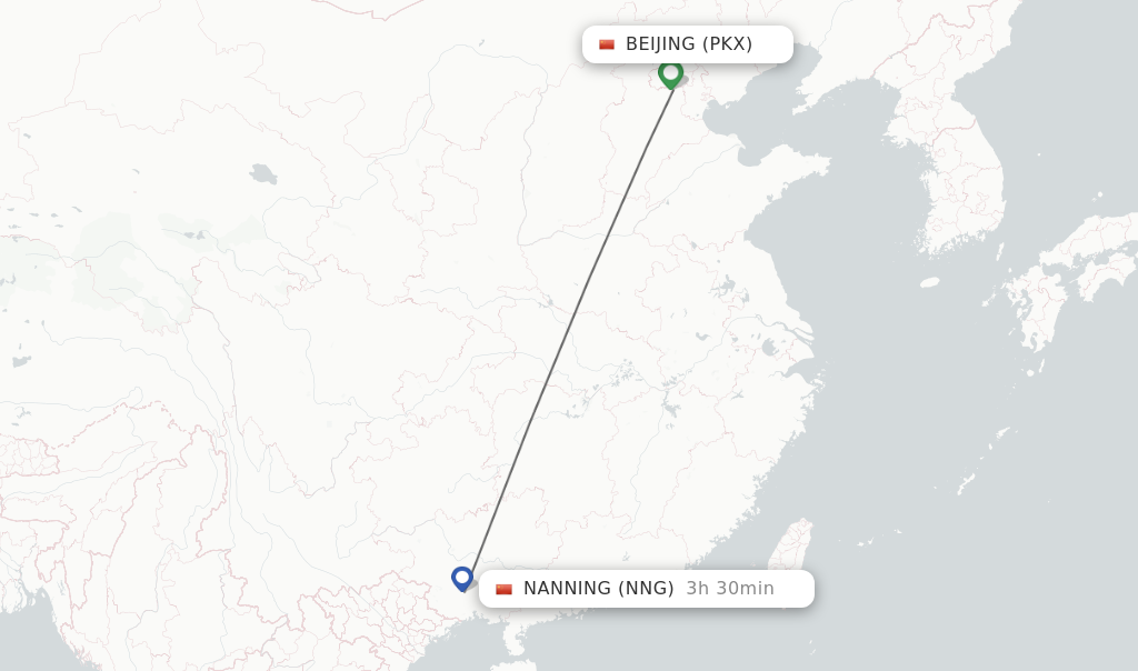Flights from Beijing to Nanning route map