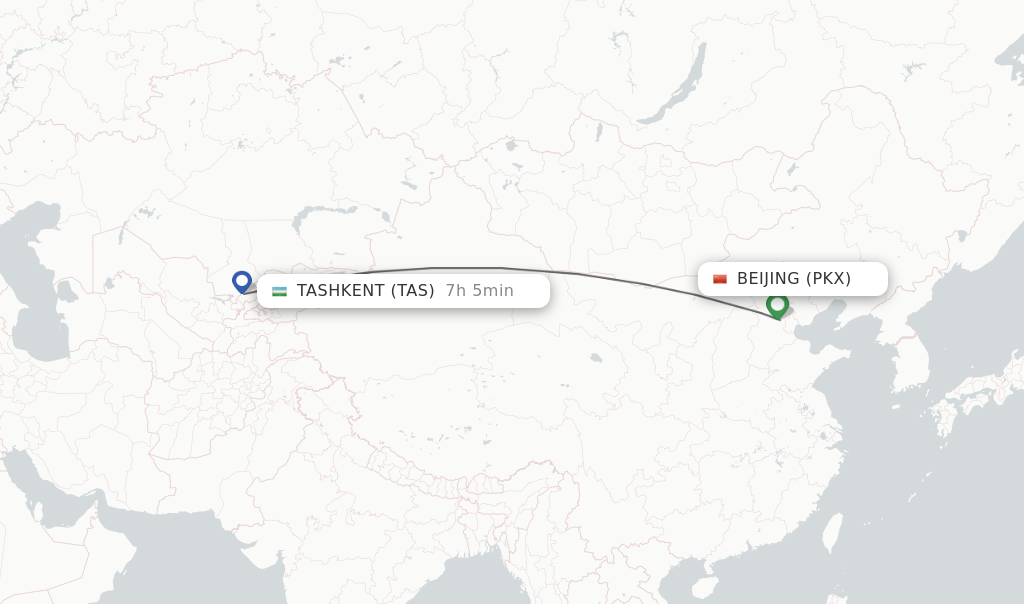 Flights from Tashkent to Beijing route map