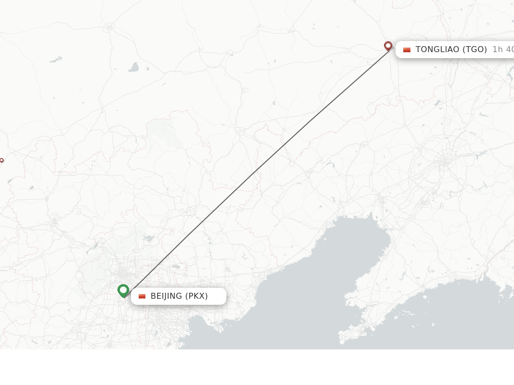 Flights from Beijing to Tongliao route map