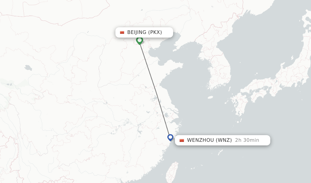 Flights from Beijing to Wenzhou route map