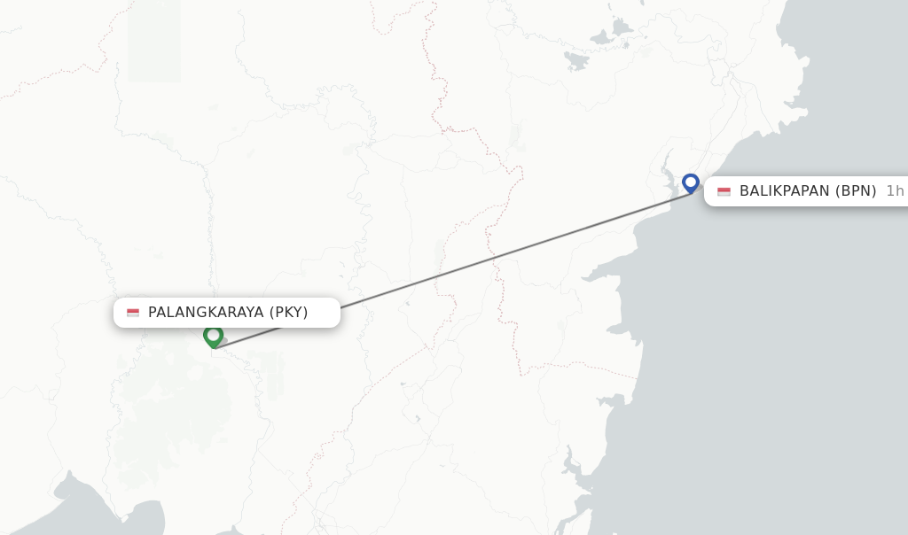 Flights from Palangkaraya to Balikpapan route map