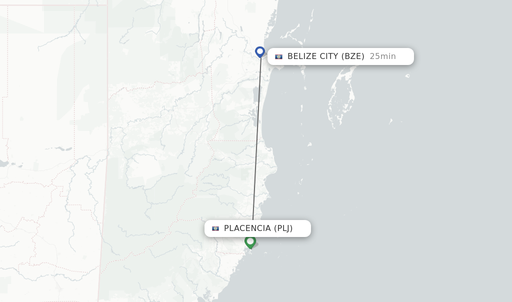 Flights from Placencia to Belize City route map