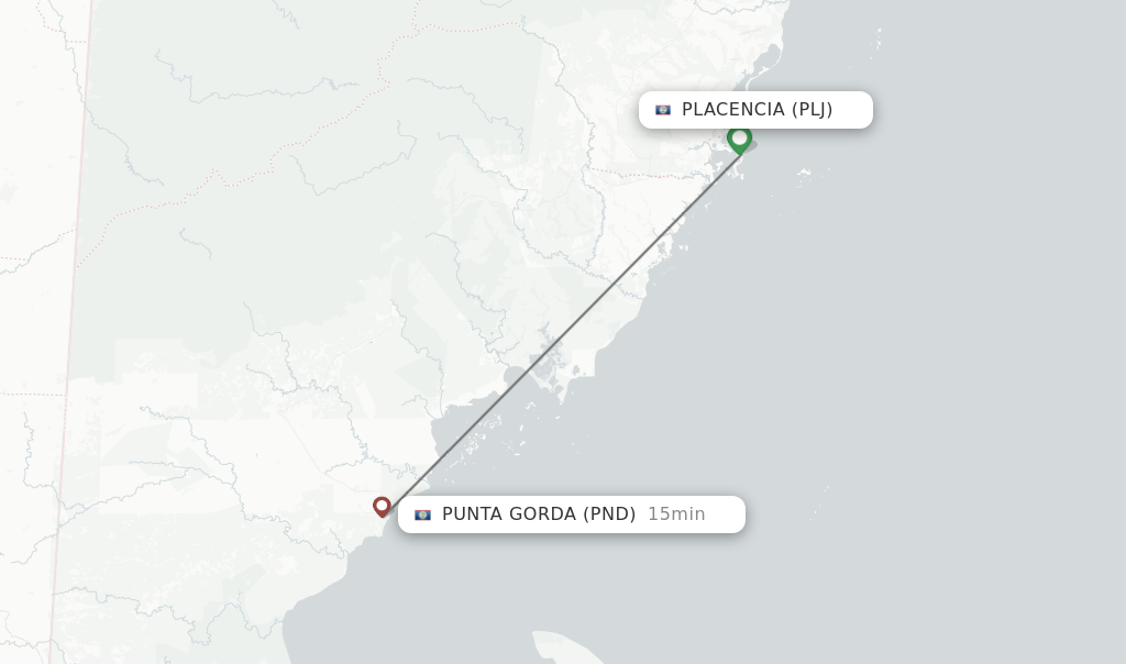 Flights from Placencia to Punta Gorda route map