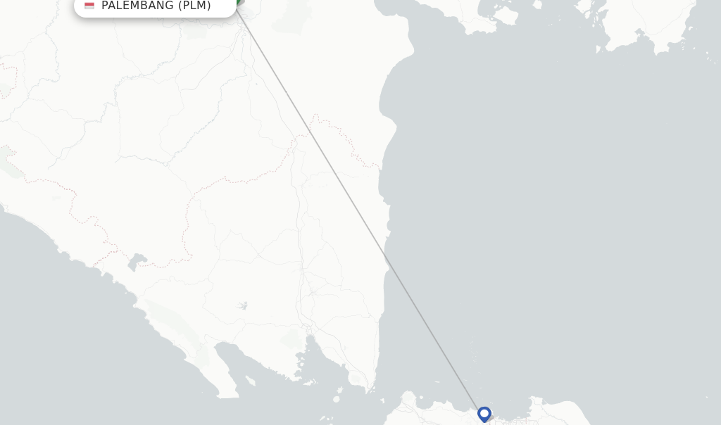 Route map with flights from Palembang with Garuda Indonesia
