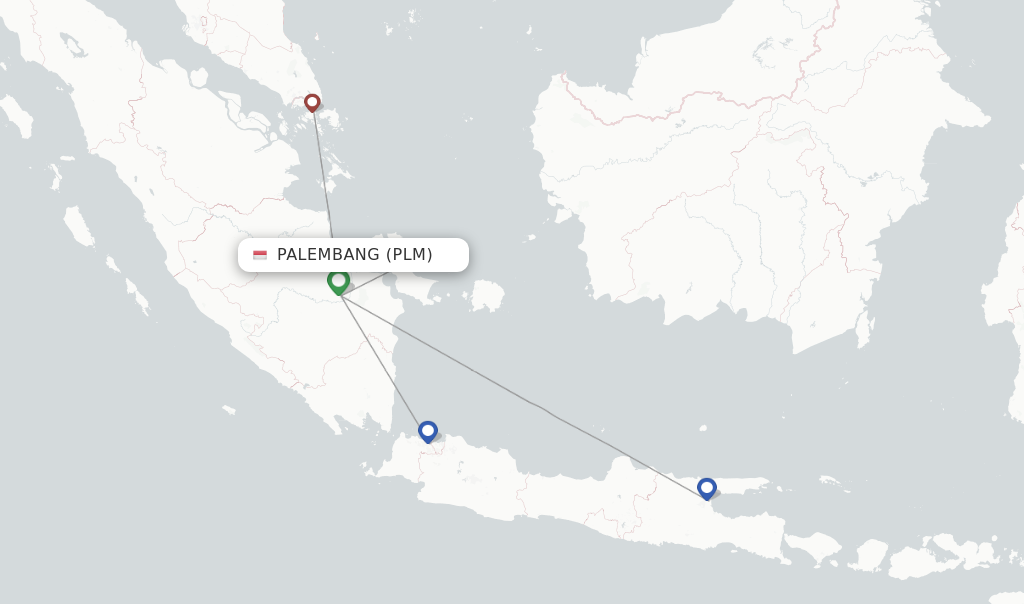 Route map with flights from Palembang with Lion Air