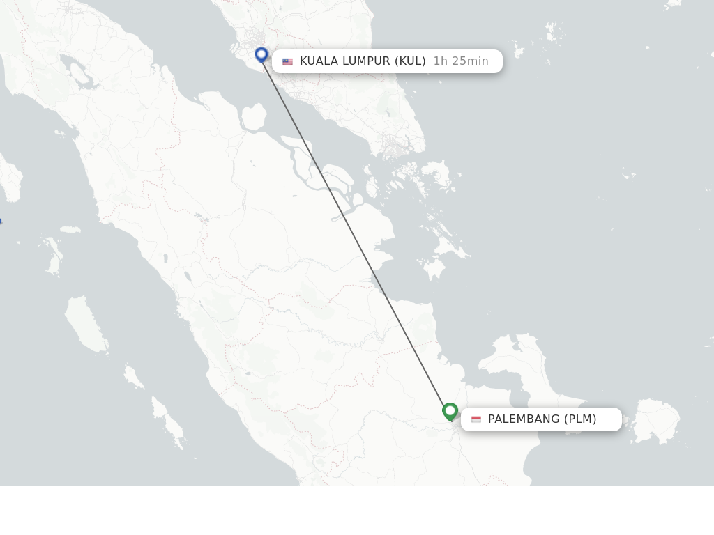 Flights from Palembang to Kuala Lumpur route map