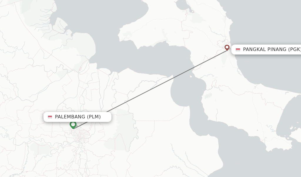 Flights from Palembang to Pangkal Pinang route map
