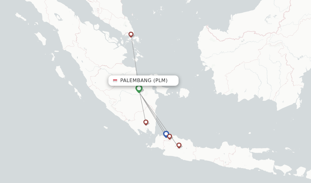 Route map with flights from Palembang with Citilink