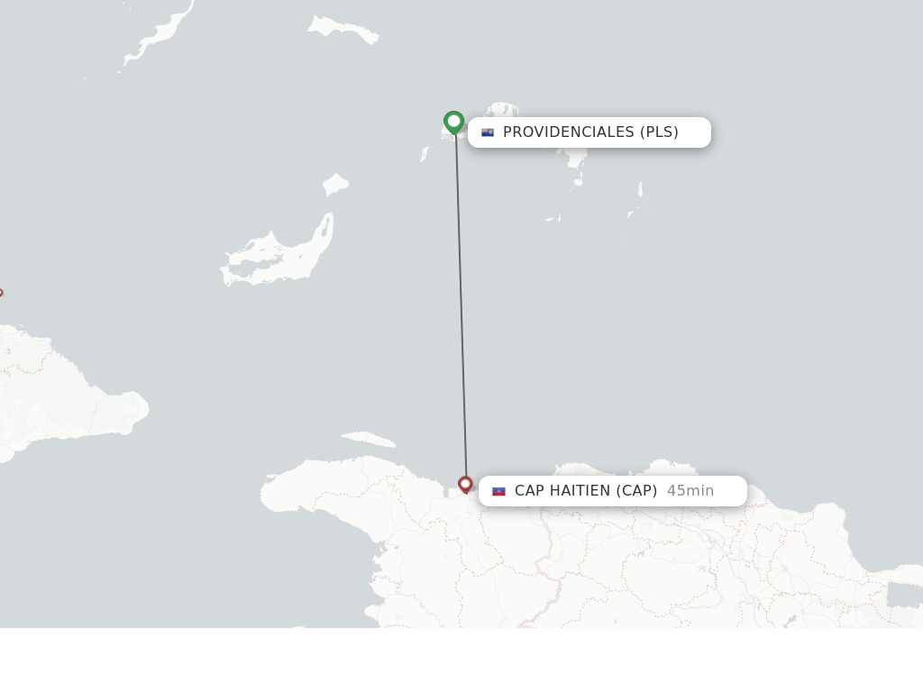 Flights from Providenciales to Cap Haitien route map