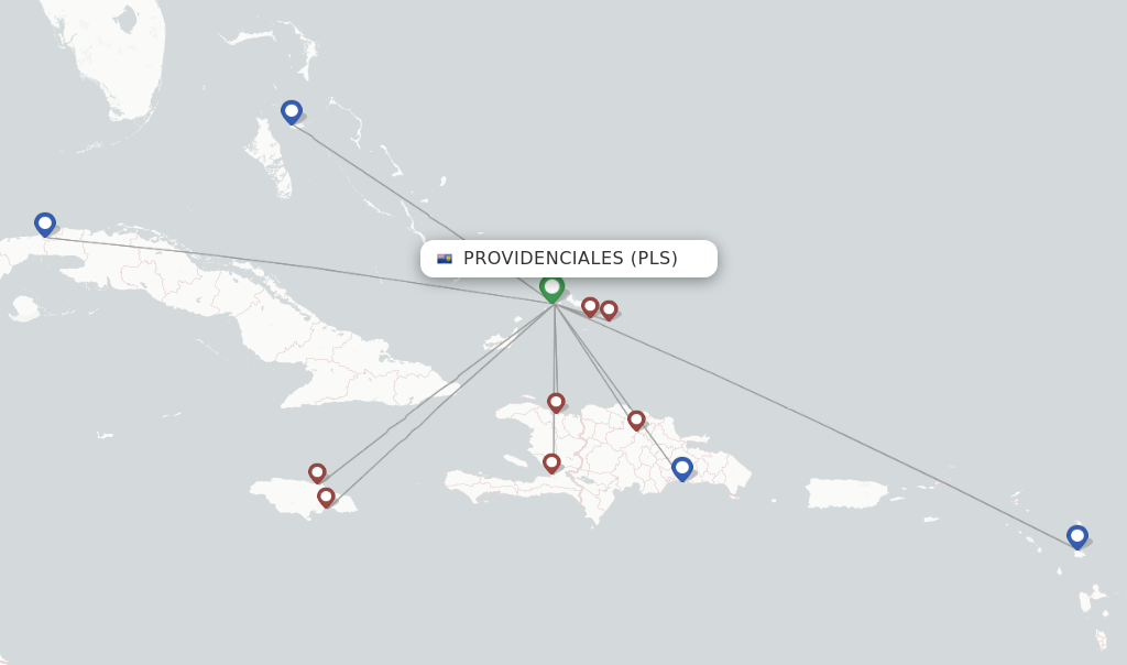 Route map with flights from Providenciales with interCaribbean Airways