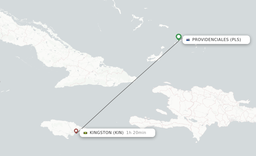 Flights from Providenciales to Kingston route map