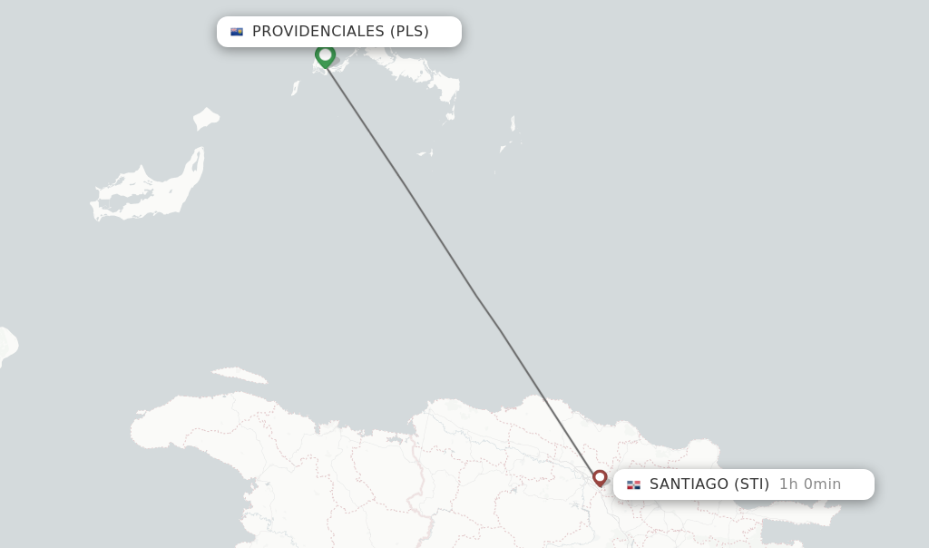 Flights from Providenciales to Santiago route map