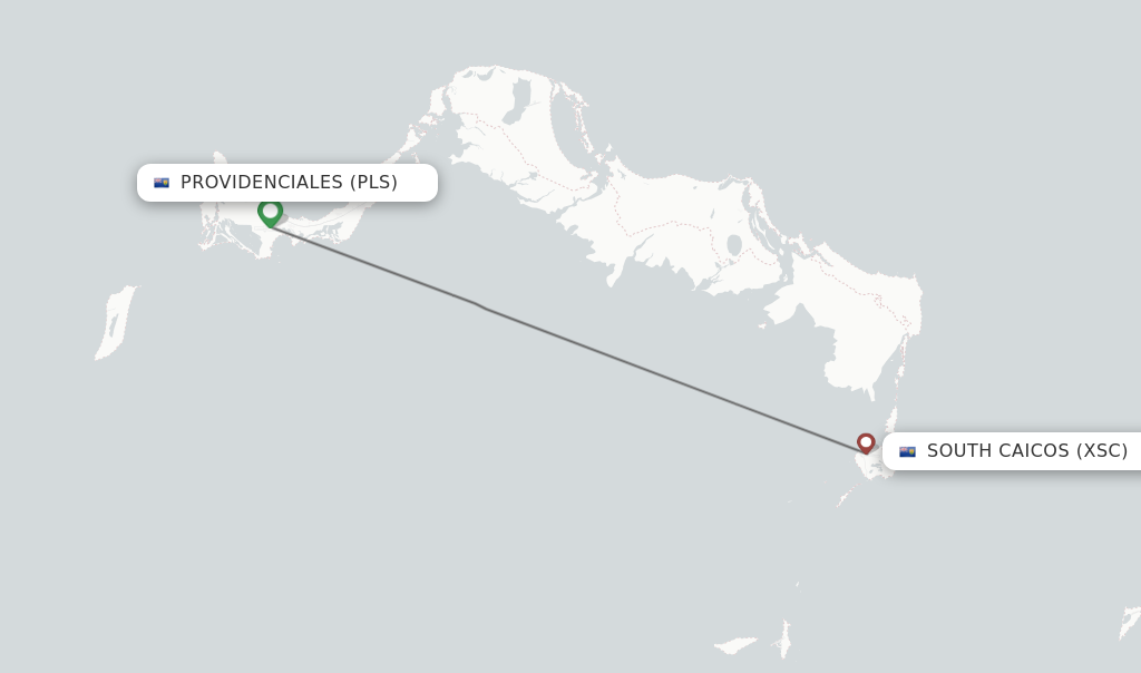 Flights from Providenciales to South Caicos route map