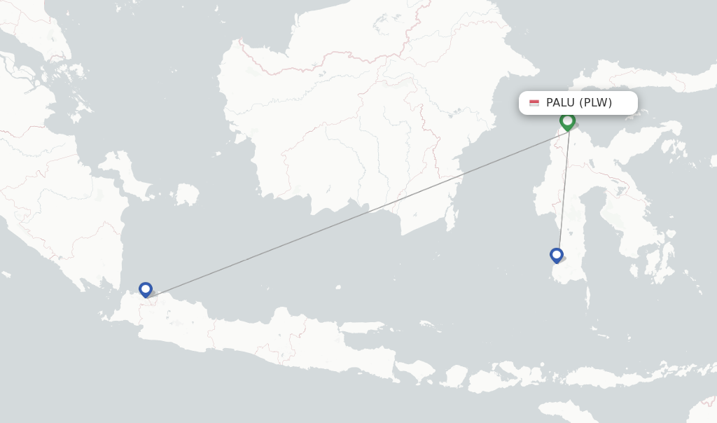 Route map with flights from Palu with Garuda Indonesia