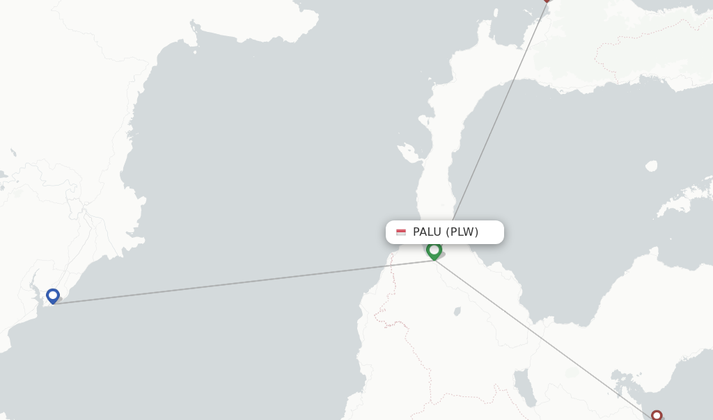 Route map with flights from Palu with Wings Air