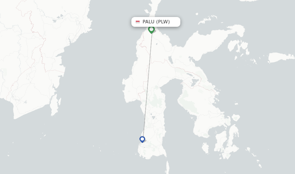 Route map with flights from Palu with Lion Air