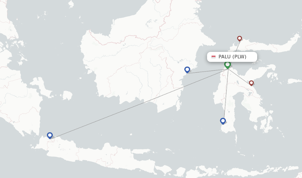 Flights from Palu to Balikpapan route map