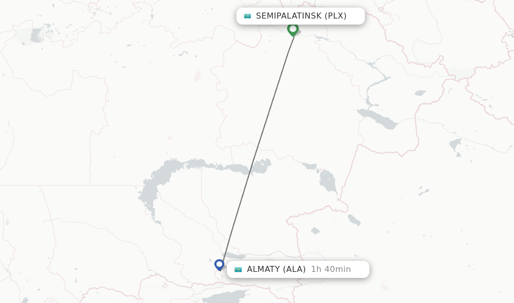 Flights from Semipalatinsk to Almaty route map