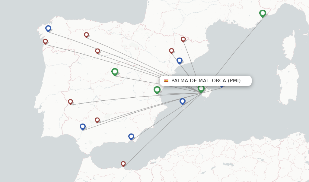 Route map with flights from Palma de Mallorca with Iberia