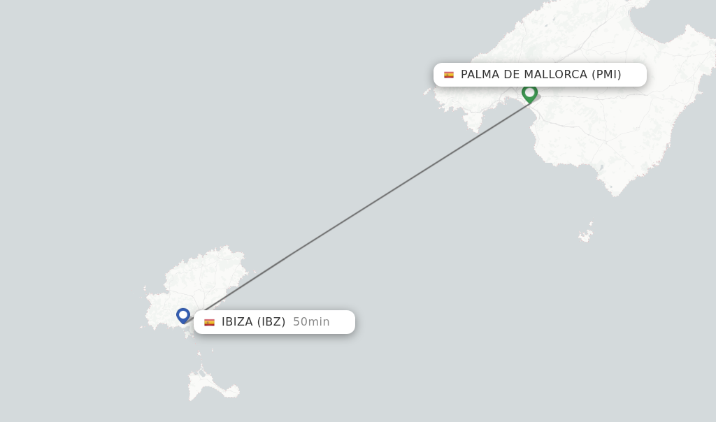 Flights from Palma de Mallorca to Ibiza route map