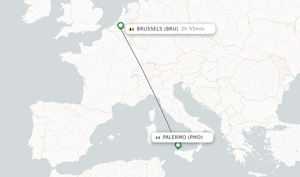 Flights from Palermo to Brussels route map