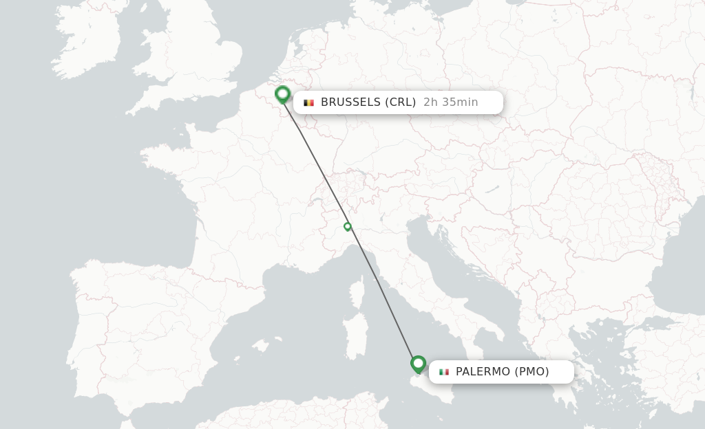 Flights from Palermo to Brussels route map
