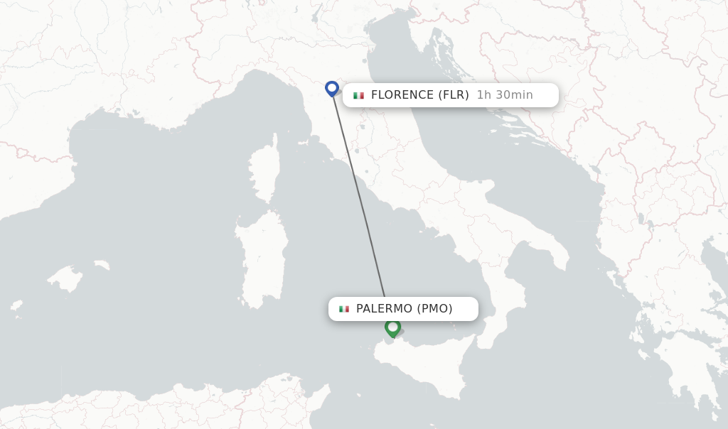 Flights from Palermo to Florence route map