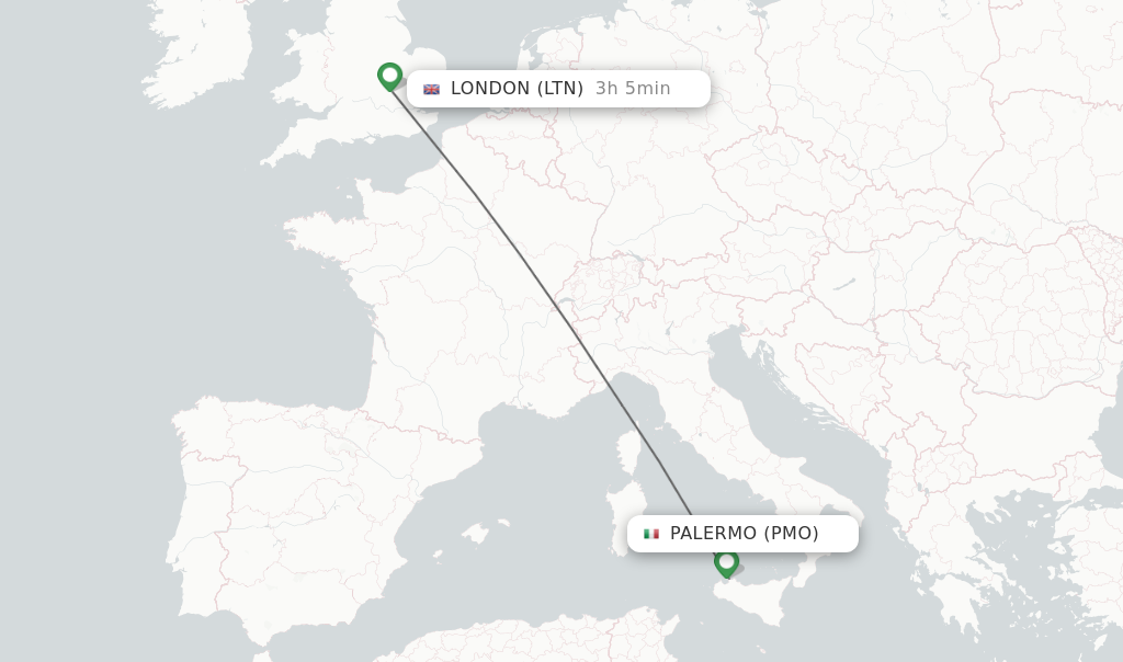 Flights from Palermo to London route map