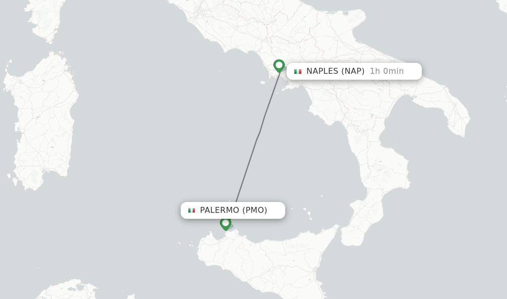 Flights from Palermo to Naples route map