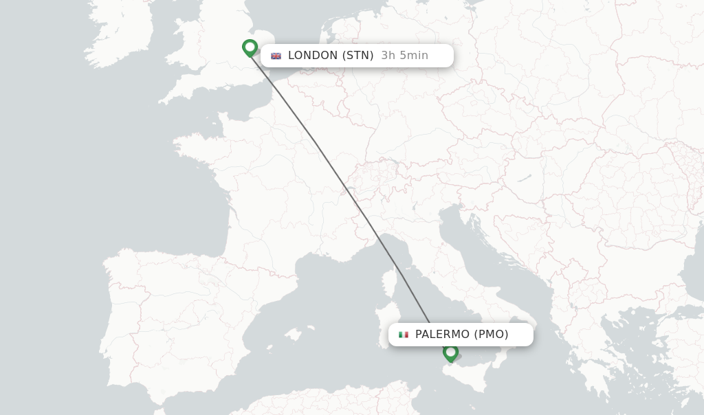 Flights from Palermo to London route map