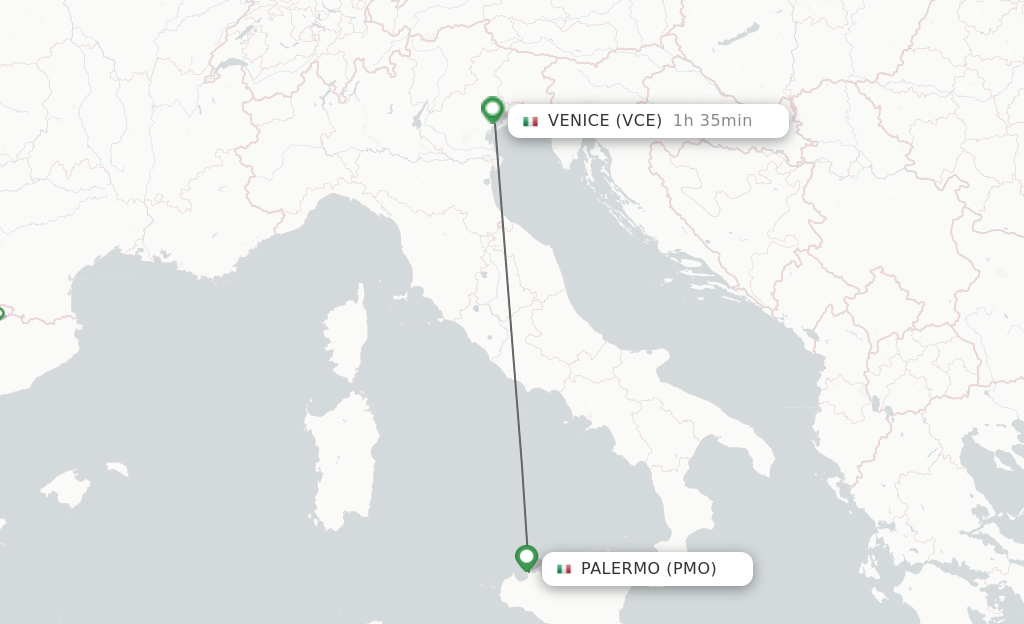 Flights from Palermo to Venice route map