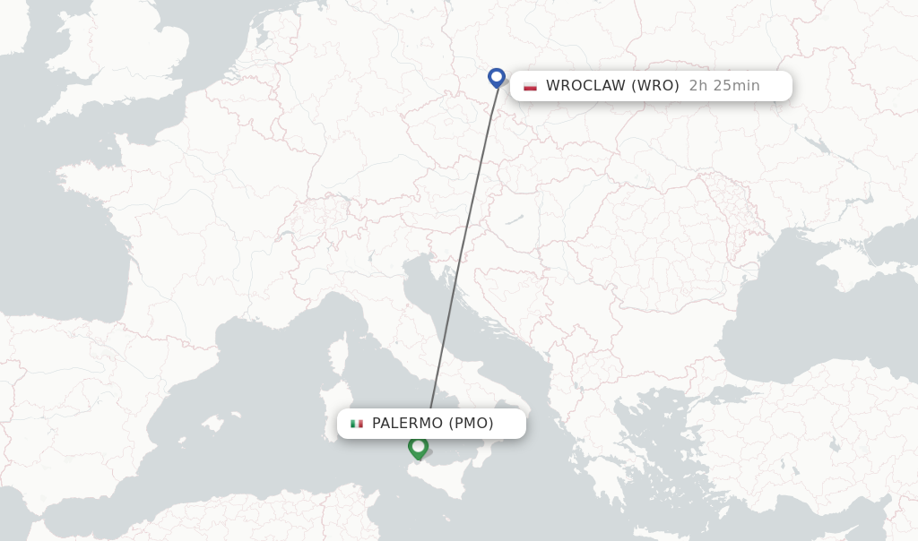 Flights from Palermo to Wroclaw route map