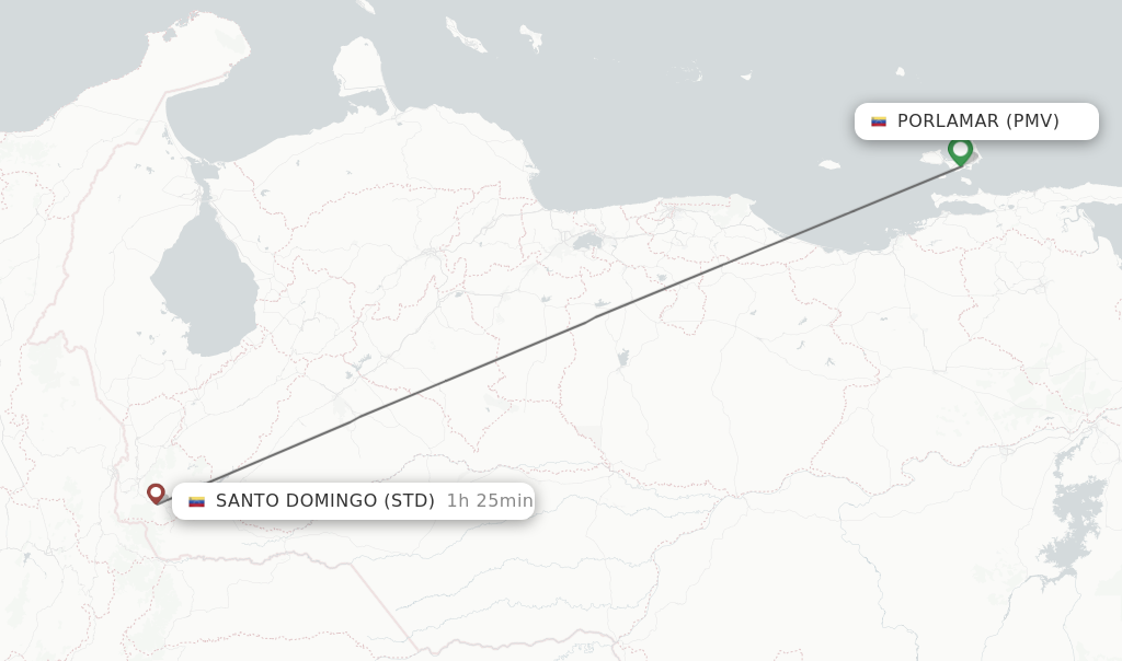 Flights from Santo Domingo to Porlamar route map