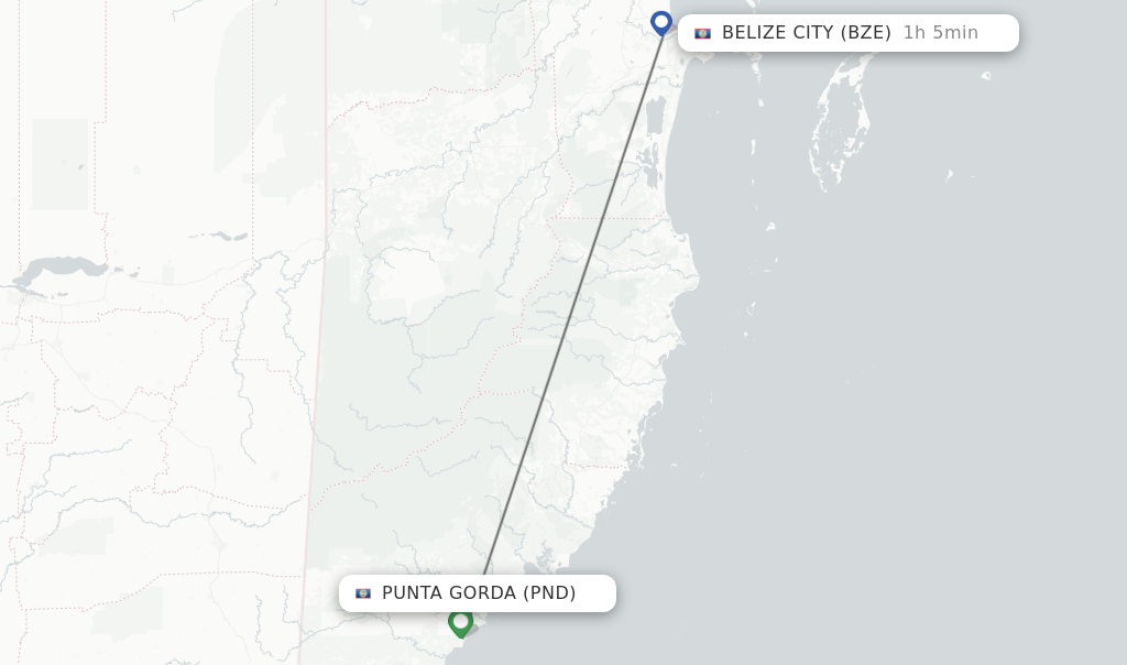 Flights from Punta Gorda to Belize City route map