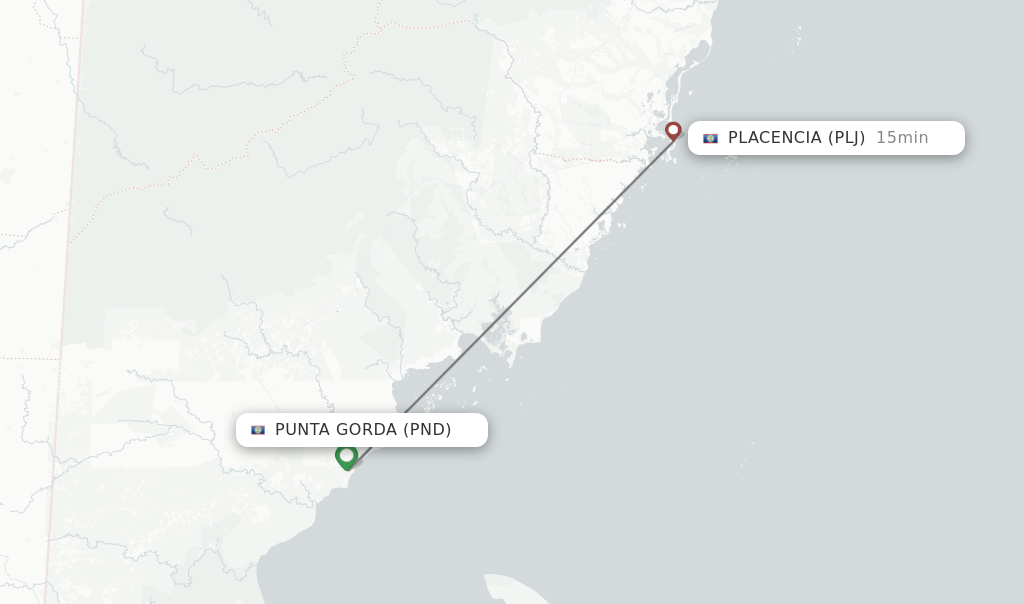 Flights from Punta Gorda to Placencia route map