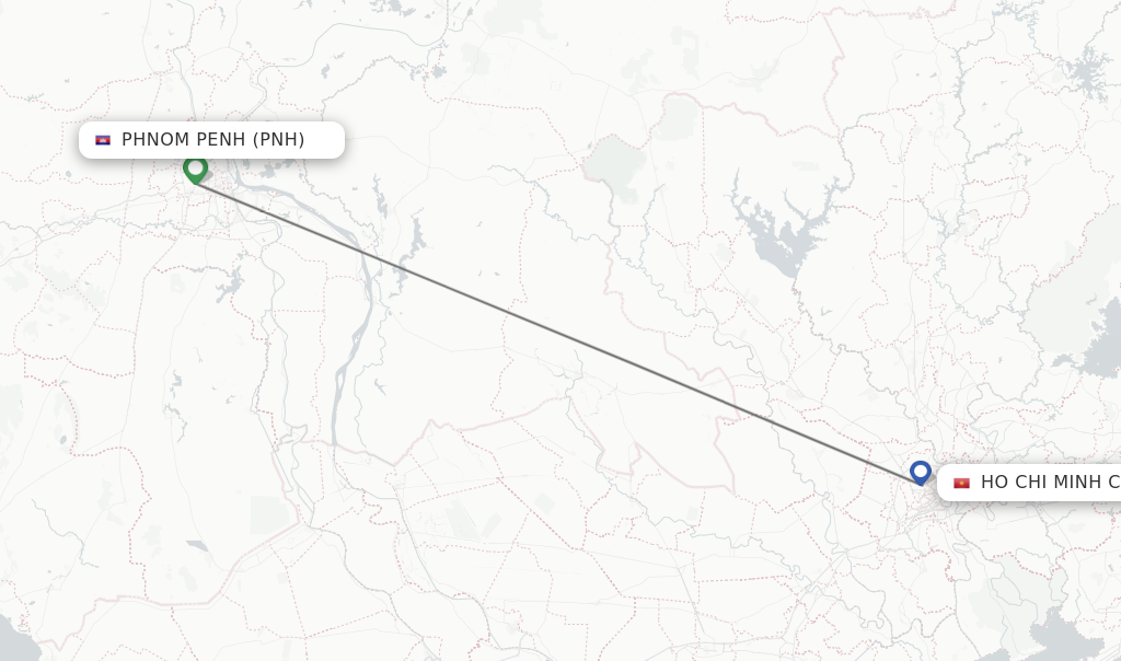 Flights from Phnom Penh to Ho Chi Minh City route map