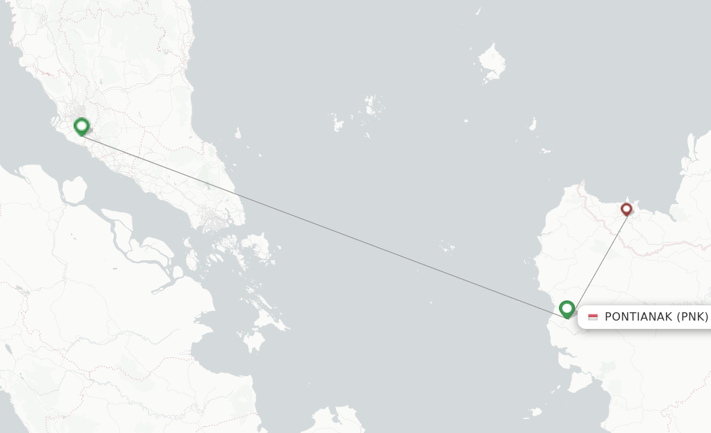 Route map with flights from Pontianak with AirAsia