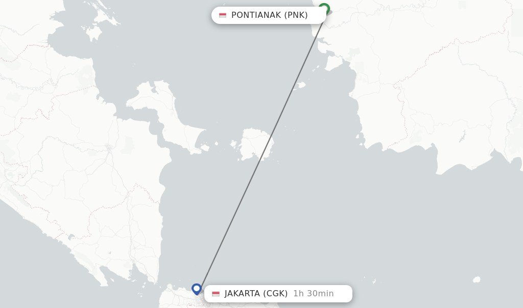 Flights from Pontianak to Jakarta route map