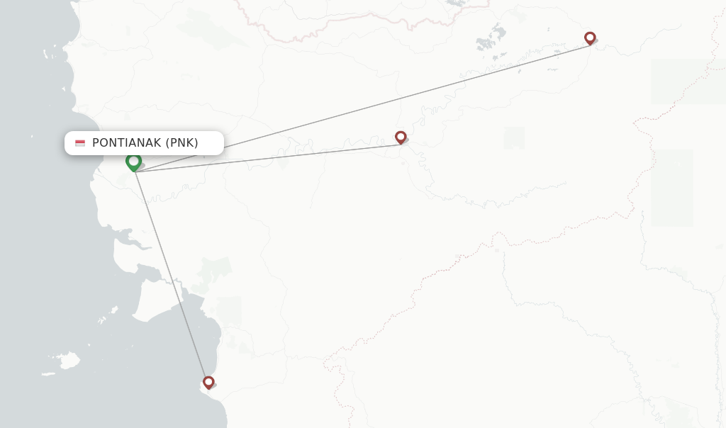 Route map with flights from Pontianak with Wings Air