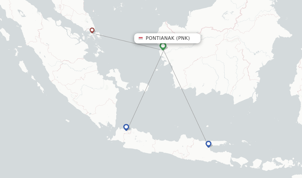 Route map with flights from Pontianak with Lion Air
