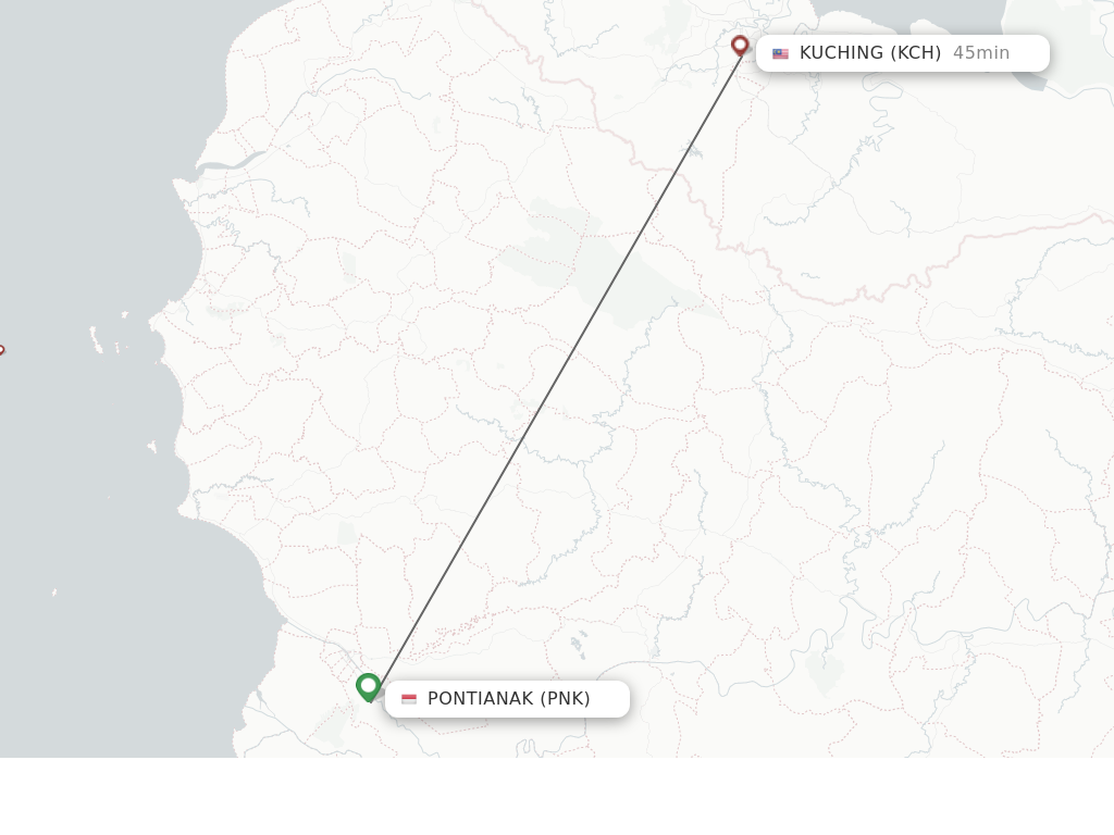 Flights from Pontianak to Kuching route map