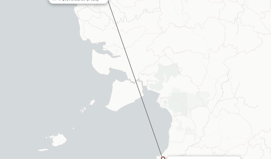 Flights from Pontianak to Ketapang route map