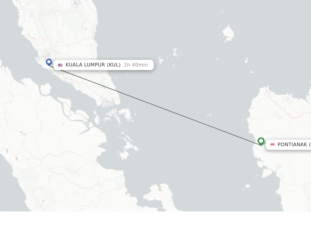 Flights from Pontianak to Kuala Lumpur route map
