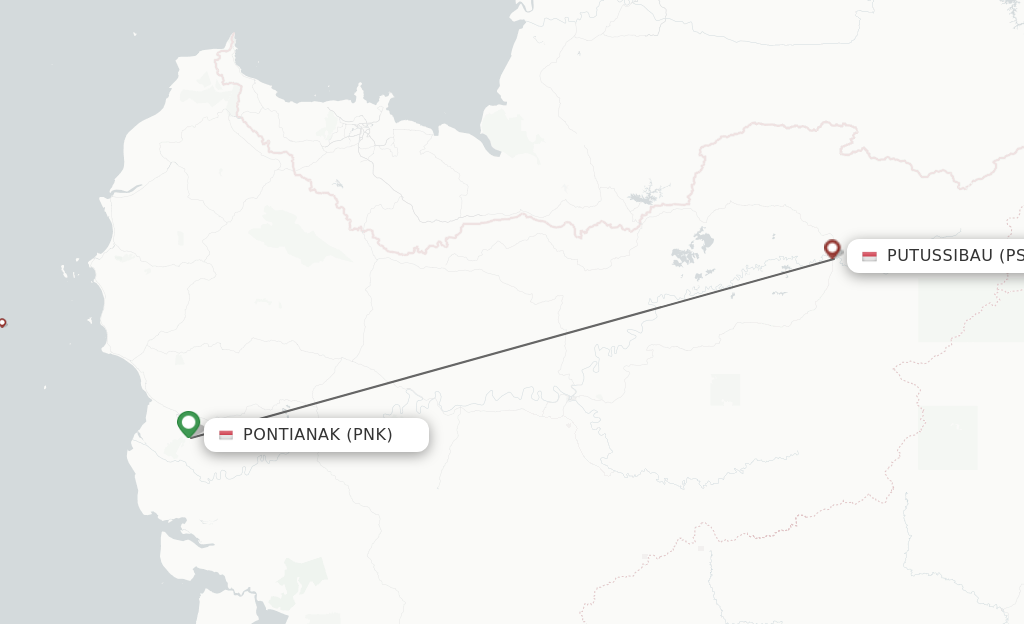 Flights from Pontianak to Putussibau route map